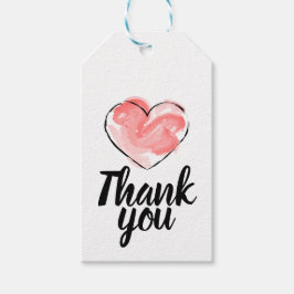 Hangende bedankkaartjes met rode hart cadeaulabel