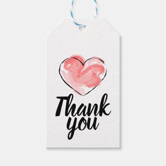 Hangende bedankkaartjes met rode hart cadeaulabel (Voorkant)