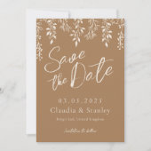 Hangende Bloemen Bladerdak Warm Beige Boho Aardse Save The Date (Voorkant)