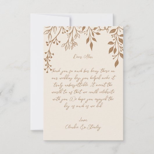 Hangende bloemen loof warm romantisch boho aards bedankkaart (Voorkant)