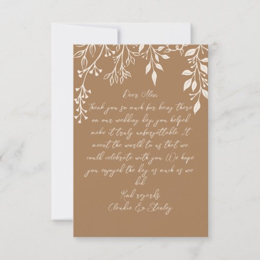 Hangende bloemen loof warm romantisch boho aards bedankkaart (Voorkant)