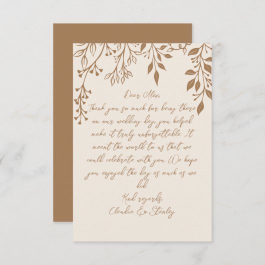 Hangende bloemen loof warm romantisch boho aards bedankkaart (Voorkant / Achterkant)