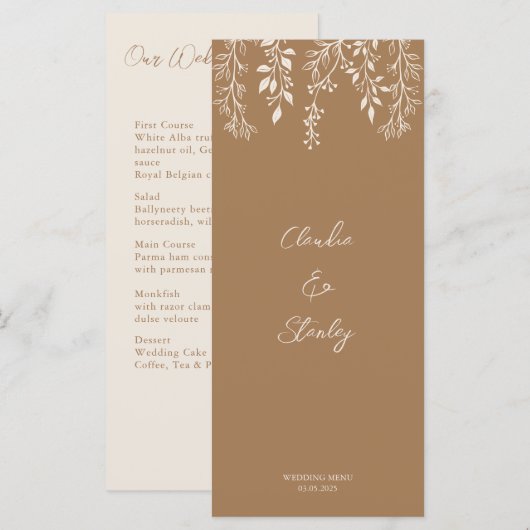 Hangende bloemen loof warm romantisch boho aards menu (Voorkant / Achterkant)