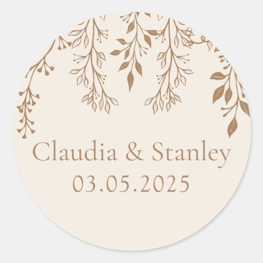 Hangende bloemen loof warm romantisch boho aards ronde sticker (Voorkant)