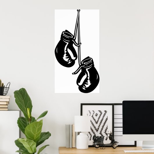 hangende bokshandschoenen Retro Fighter Poster (Thuiskantoor)