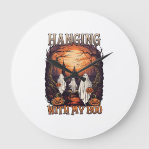Hangende Boo Halloween Geesten Pompoenen Volle Maa Grote Klok