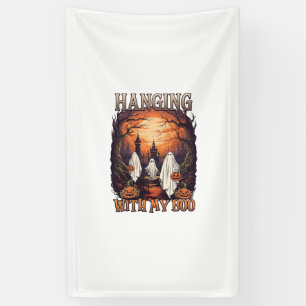 Hangende Boo Halloween Geesten Pompoenen Volle Maa Spandoek