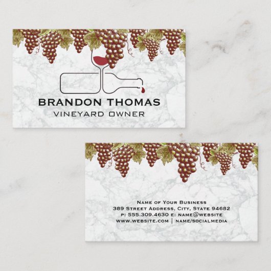 hangende druiven | wijnflessenschenking visitekaartje (Voorkant / Achterkant)