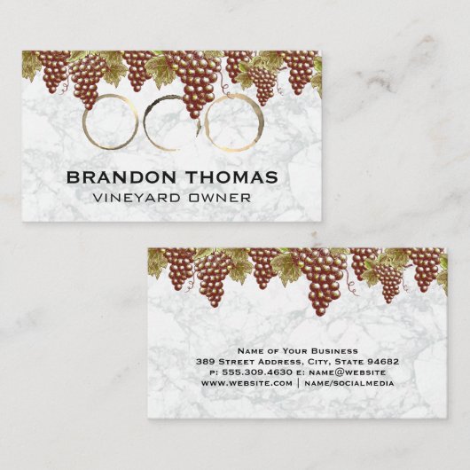 Hangende druiven | Wijnvlek | Marmer Visitekaartje (Voorkant / Achterkant)