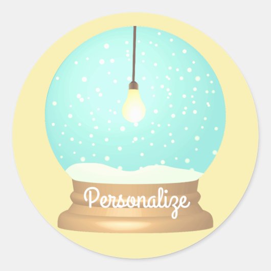 Hangende gloeilamp wereldbol blauw geel ronde sticker (Voorkant)