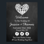 Hangende Hart Boom Chalkboard Bruiloft Welkom Poster<br><div class="desc">Dit huwelijksonthaal heeft een romantische hangende boom, en binnenkort man en vrouw, die is gesneden in de vorm van een hart. De achtergrond van het krijtbordeffect maakt deze zitgrafiek perfect voor elk stel dat een romantische bruiloft plant. Dit welkomstbord kan gemakkelijk worden aangepast aan uw feestbehoeften en zal geweldig werken...</div>
