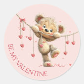 Hangende Hart Teddybeer - 'Be My Valentine'  Ronde Sticker (Voorkant)