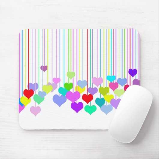 Hangende harten op wit muismat (Met muis)
