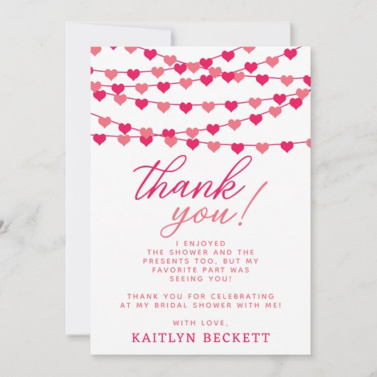 Hangende Hartjes Bruiloft Bedankkaart (Voorkant)