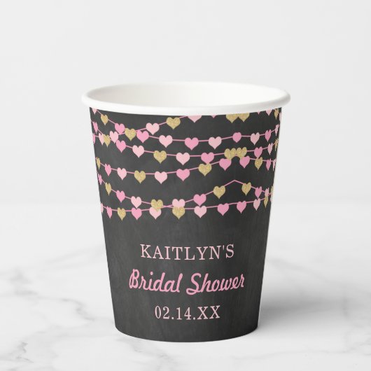 Hangende Hartjes Bruiloft Feest Papieren Bekers (Achterkant)