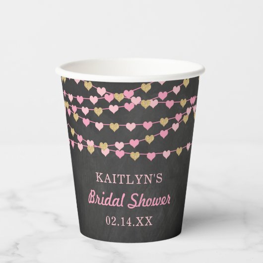 Hangende Hartjes Bruiloft Feest Papieren Bekers (Voorkant)