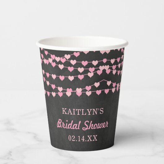 Hangende Hartjes Bruiloft Feestje Papieren Bekers (Achterkant)