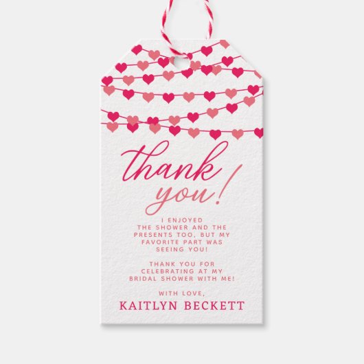 Hangende Hartjes Bruiloftsshower Cadeaulabel (Voorkant)