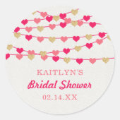 Hangende Hartjes Bruiloftsshower Ronde Sticker (Voorkant)