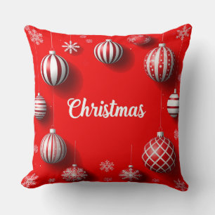 Hangende kerstballen en sneeuwvlokken decoratie kussen