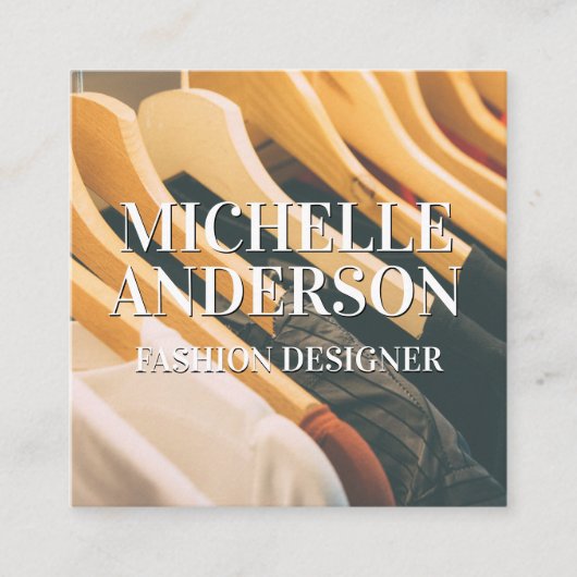 hangende kleding | garderobe vierkante visitekaartje (Voorkant)