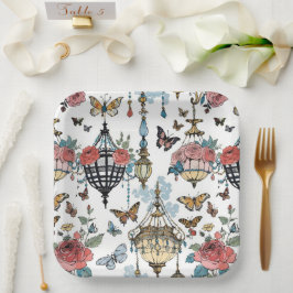 Hangende Kroonluchter Bloemen met Vlinders Papieren Bordje