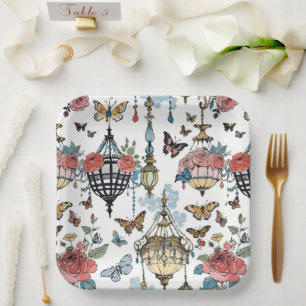 Hangende Kroonluchter Bloemen met Vlinders Papieren Bordje