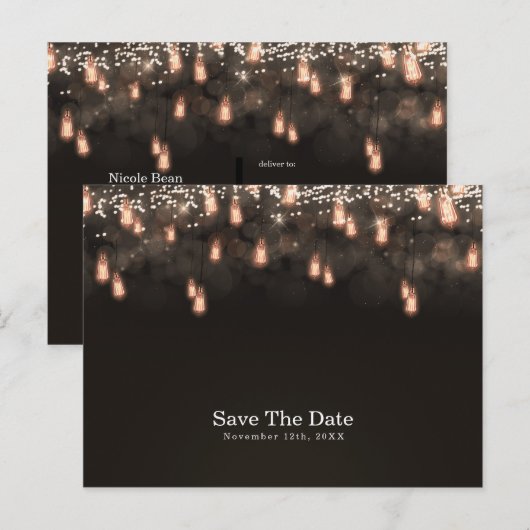 Hangende Lampen Rustiek Save the Date Aankondigingskaart (Voorkant / Achterkant)