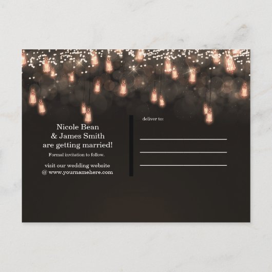 Hangende Lampen Rustiek Save the Date Aankondigingskaart (Achterkant)