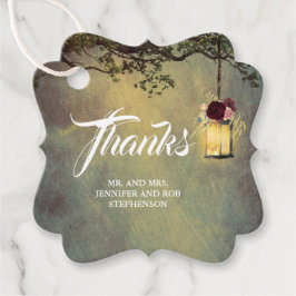 Hangende lantaarn rustieke bloemenbruiloft dank u bedankjes labels