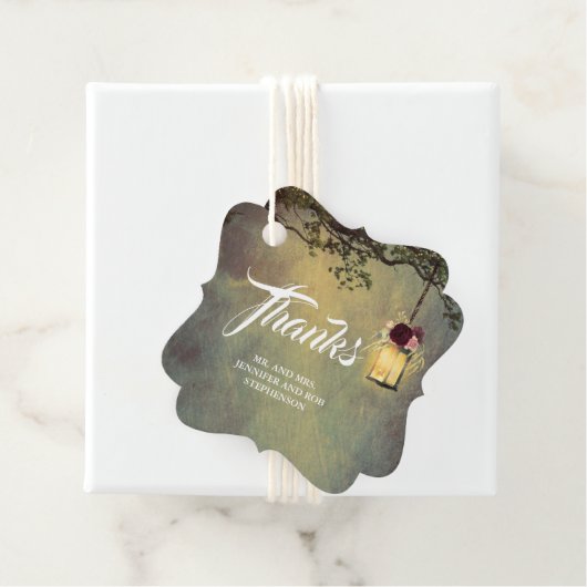 Hangende lantaarn rustieke bloemenbruiloft dank u bedankjes labels (In situ)