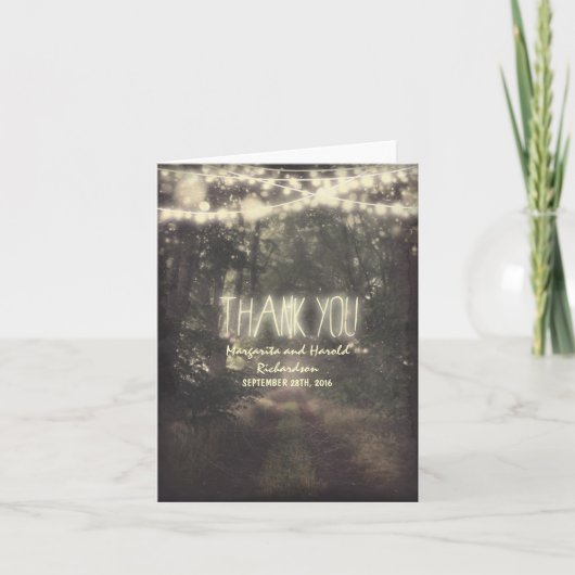 hangende lichten en bomen bruiloft dankkaartjes bedankkaart (Voorkant)