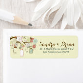 Hangende Mason Jar & Retro Flowers Bruiloft Sticke Etiket (Insitu)