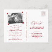 Hangende Origami Red Paper Cranes Zen Save the Dat Aankondigingskaart (Achterkant)