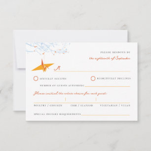 Hangende Origami Sinaasappel Papier Kranen Aziatis RSVP Kaartje