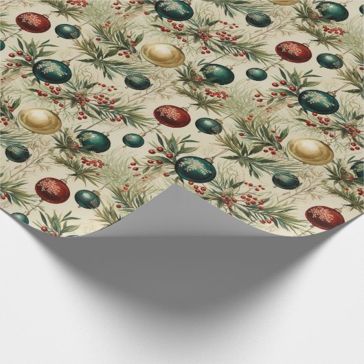  hangende Ornamenten, bessen, takken Cadeaupapier (Hoek)