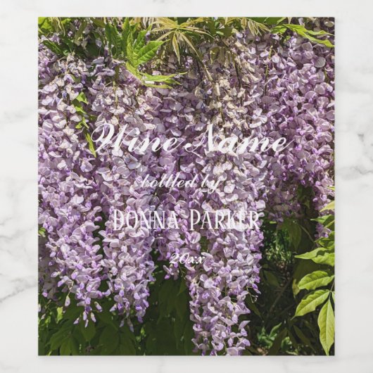 Hangende Paarse Wisteria Blooms Gepersonaliseerd Wijn Etiket (Enkel label)