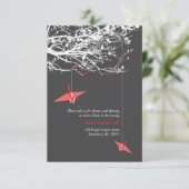 Hangende papieren kranen op takken Huwelijksrecept Kaart (Staand voorkant)