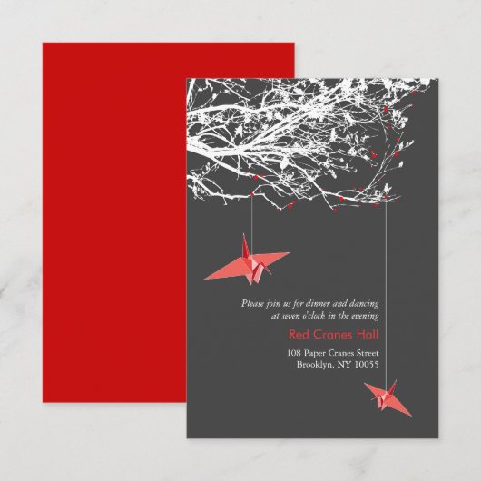 Hangende papieren kranen op takken Huwelijksrecept Kaart (Voorkant / Achterkant)