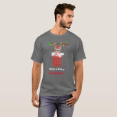 Hangende Santa Sloth met Lights Down the Chimney T-shirt (Voorkant volledig)