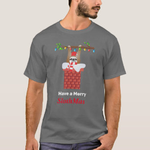 Hangende Santa Sloth met Lights Down the Chimney T-shirt