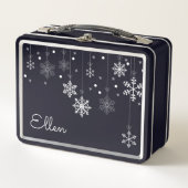 Hangende sneeuwvlokken zwart metalen lunchbox (Voorkant)
