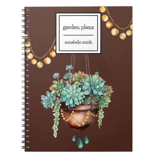 Hangende Succulent in Koper en Turquoise Pot Notitieboek (Voorkant)