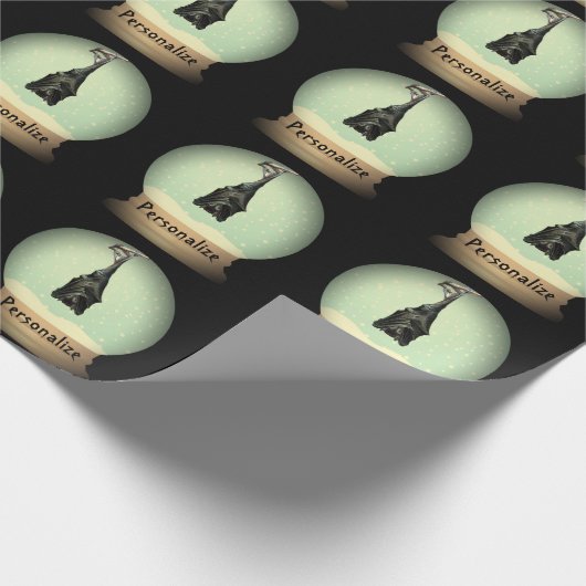 Hangende vleermuis wereldbol zwart  gotische herfs cadeaupapier (Hoek)