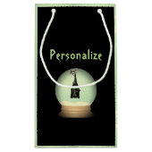 Hangende vleermuis wereldbol zwart  gotische herfs klein cadeauzakje (Achterkant)