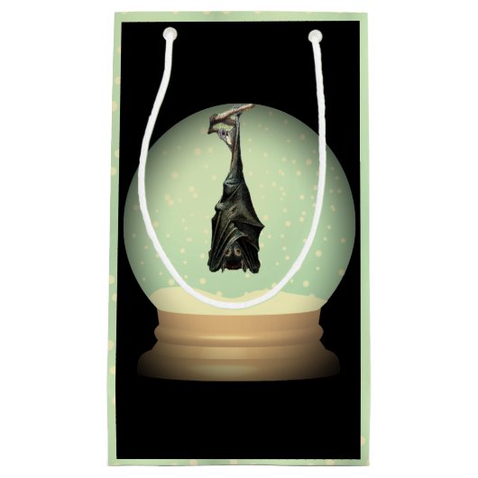 Hangende vleermuis wereldbol zwart  gotische herfs klein cadeauzakje (Voorkant)