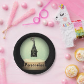 Hangende vleermuis wereldbol zwart gotische herfs papieren bordje (Feest)