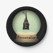 Hangende vleermuis wereldbol zwart gotische herfs papieren bordje (Voorkant)