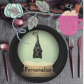 Hangende vleermuis wereldbol zwart  gotische herfs papieren bordje