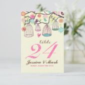 Hangende Vogelkooien & Retro Bloemen Tafelnummer (Staand voorkant)